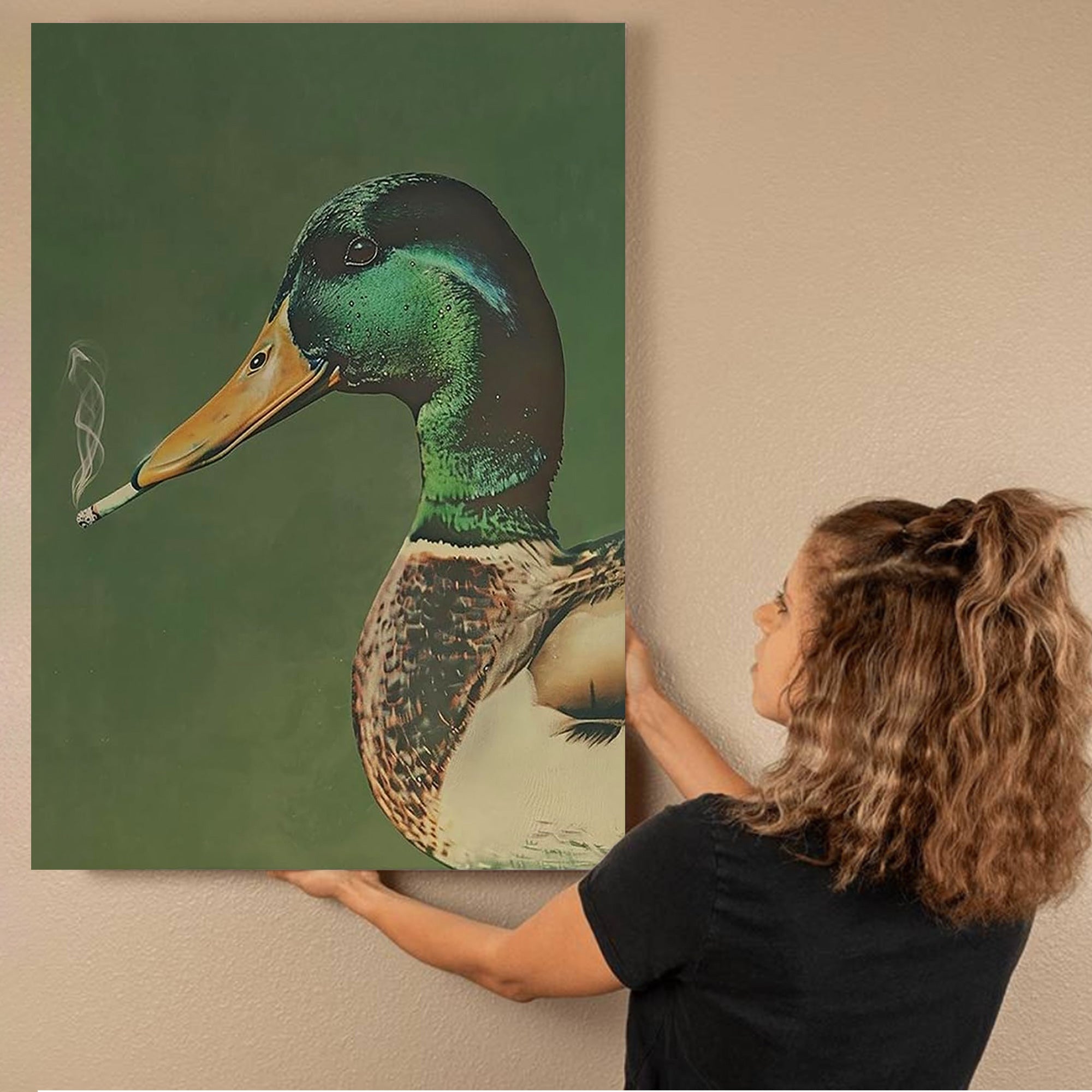 Funny Duck Smoking Canvas Wall Art – Hunting Lodge Decor for Hunters