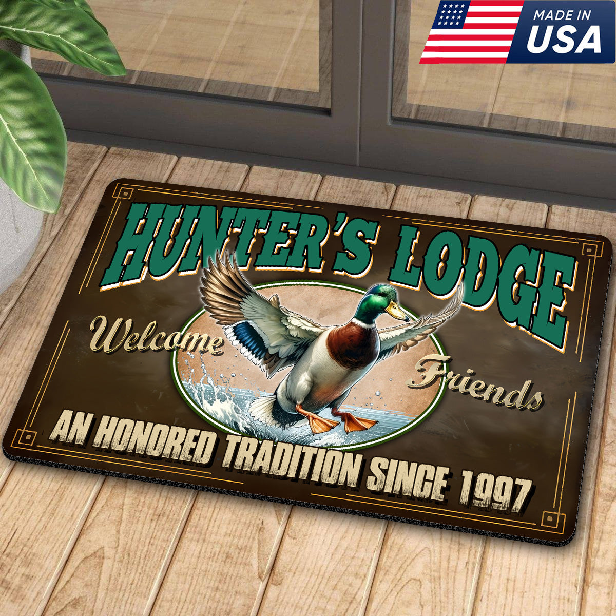 Personalized Mallard Duck Doormat – Funny Hunting Welcome Mat with Custom Year, Rustic Cabin & Lodge Decor