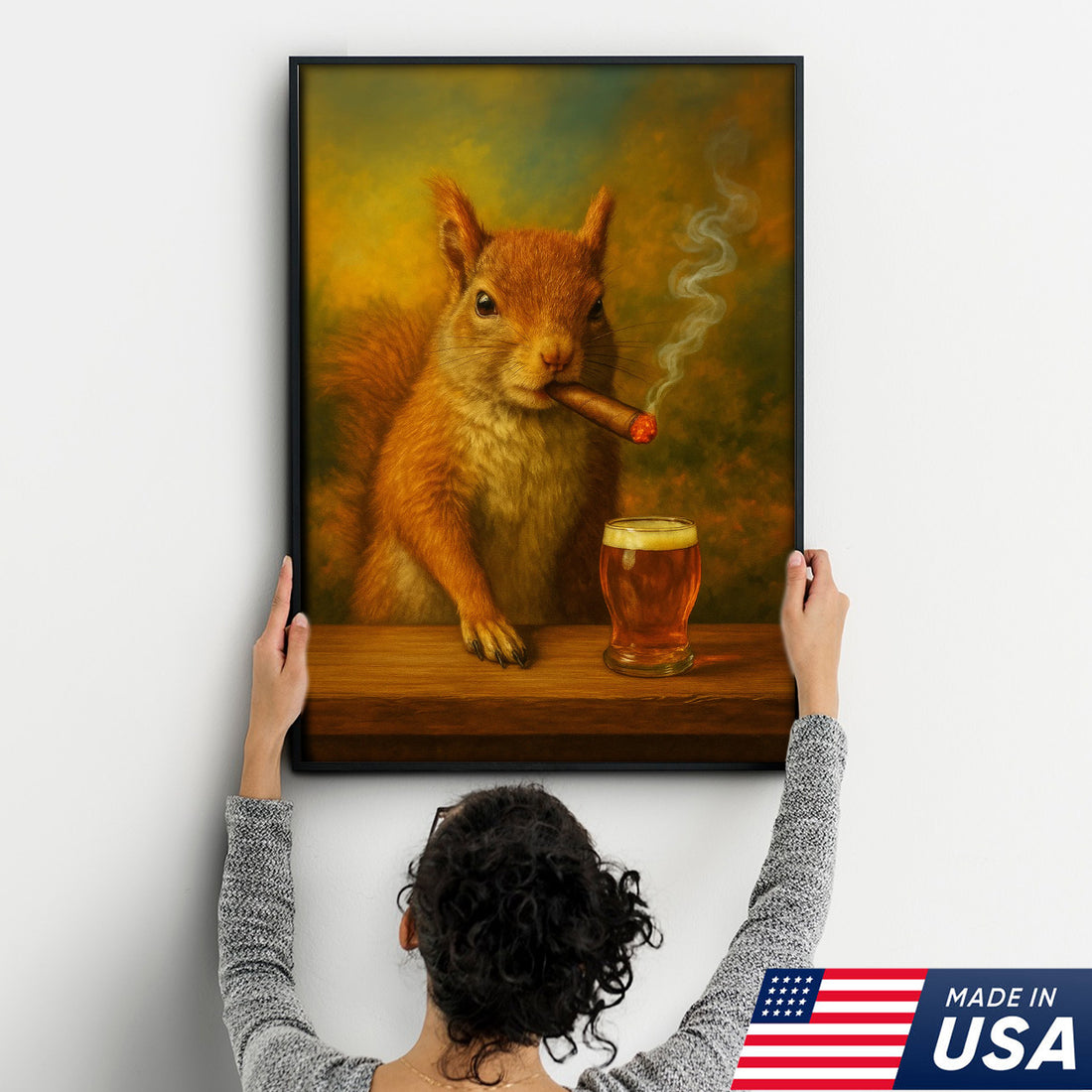 Funny Squirrel Smoking and Drinking Cocktail Glasses Canvas Wall Art β Quirky Cabin Decor