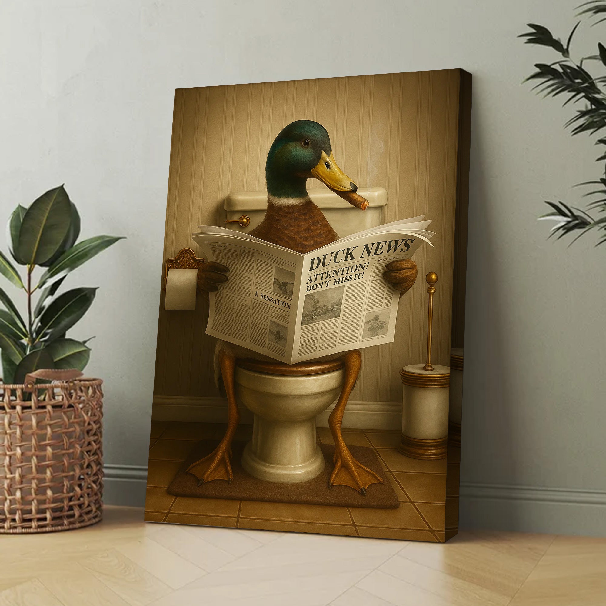 Smoking Duck Canvas – Funny Wildlife Wall Art for Hunters & Animal Lovers