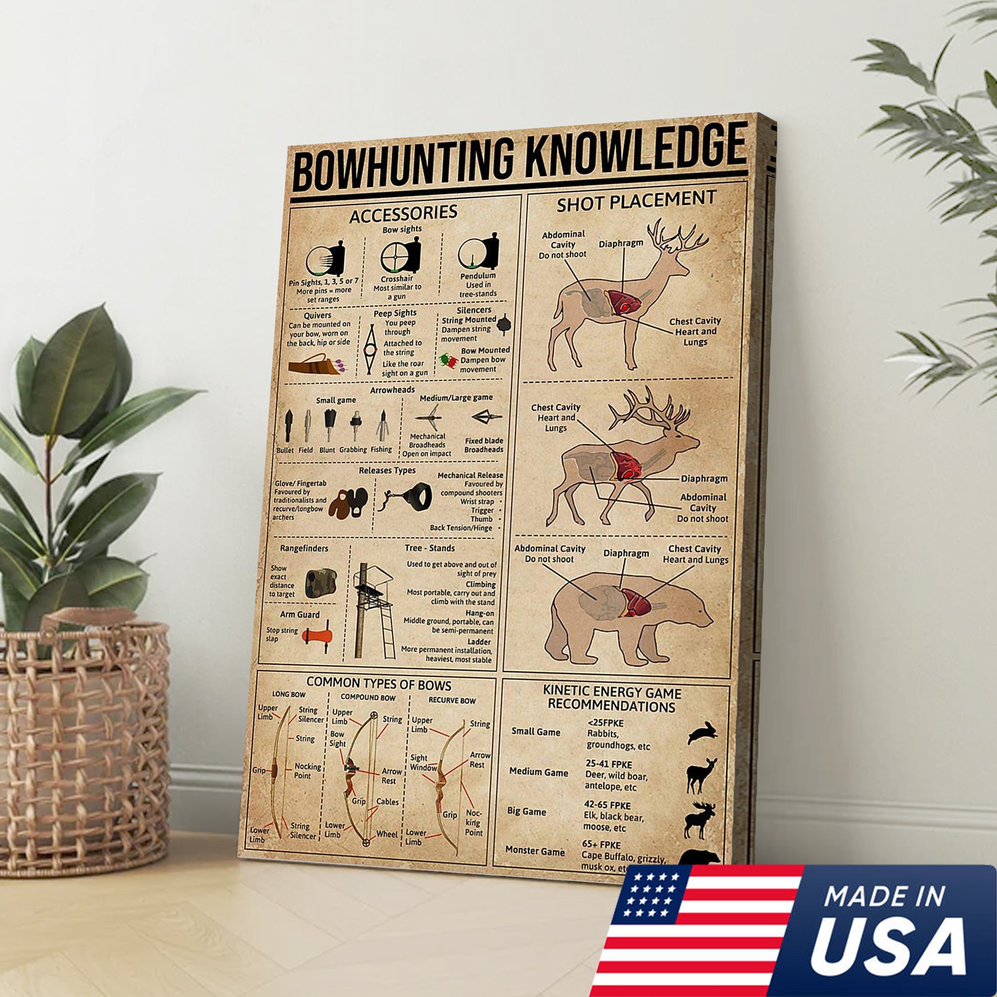 Bowhunting Knowledge Canvas – Deer & Elk Shot Placement and Archery Guide Wall Art
