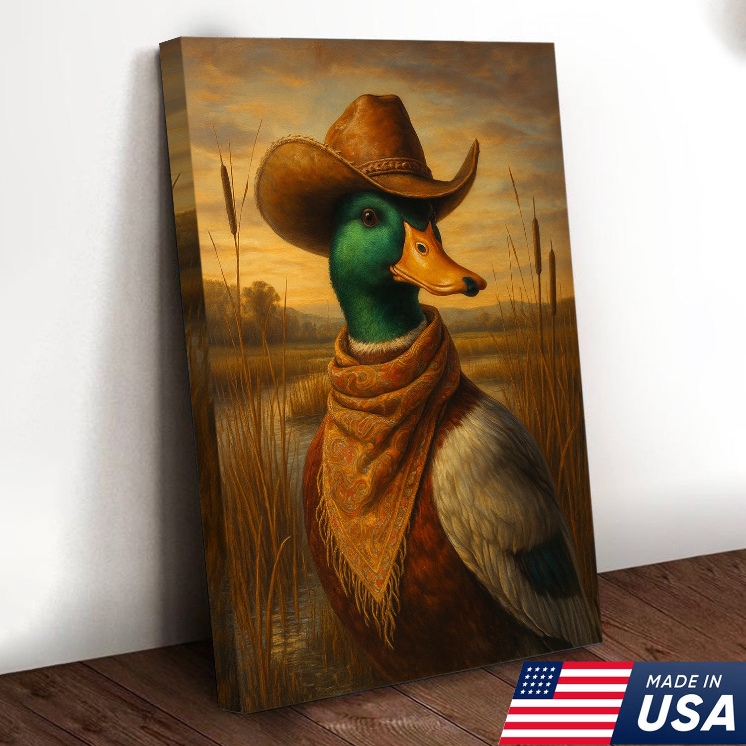 Wild Duck Cowboy Canvas – Funny Hunting Lodge Canvas Decor for Hunters
