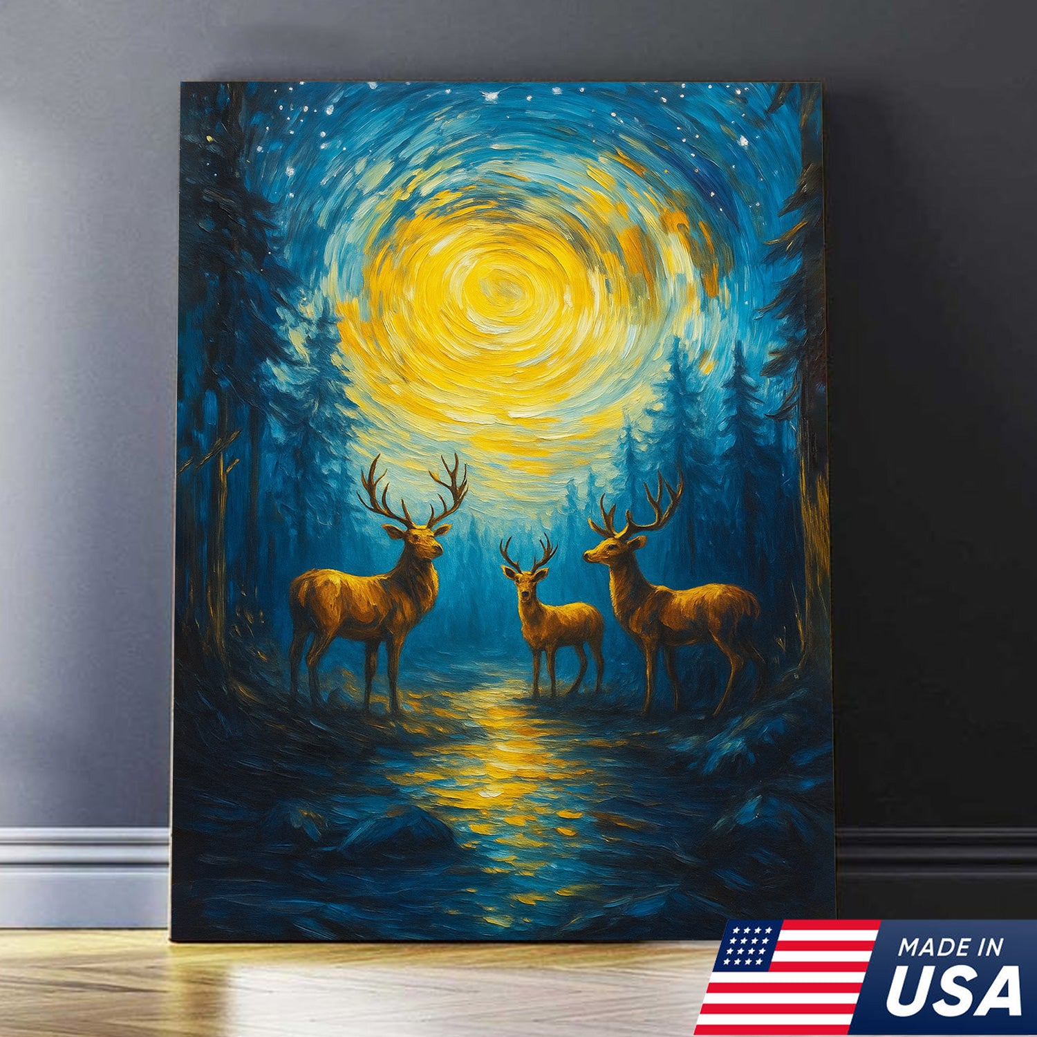 Deer Family Canvas Wall Art – Rustic Hunting Lodge & Nature-Inspired Decor