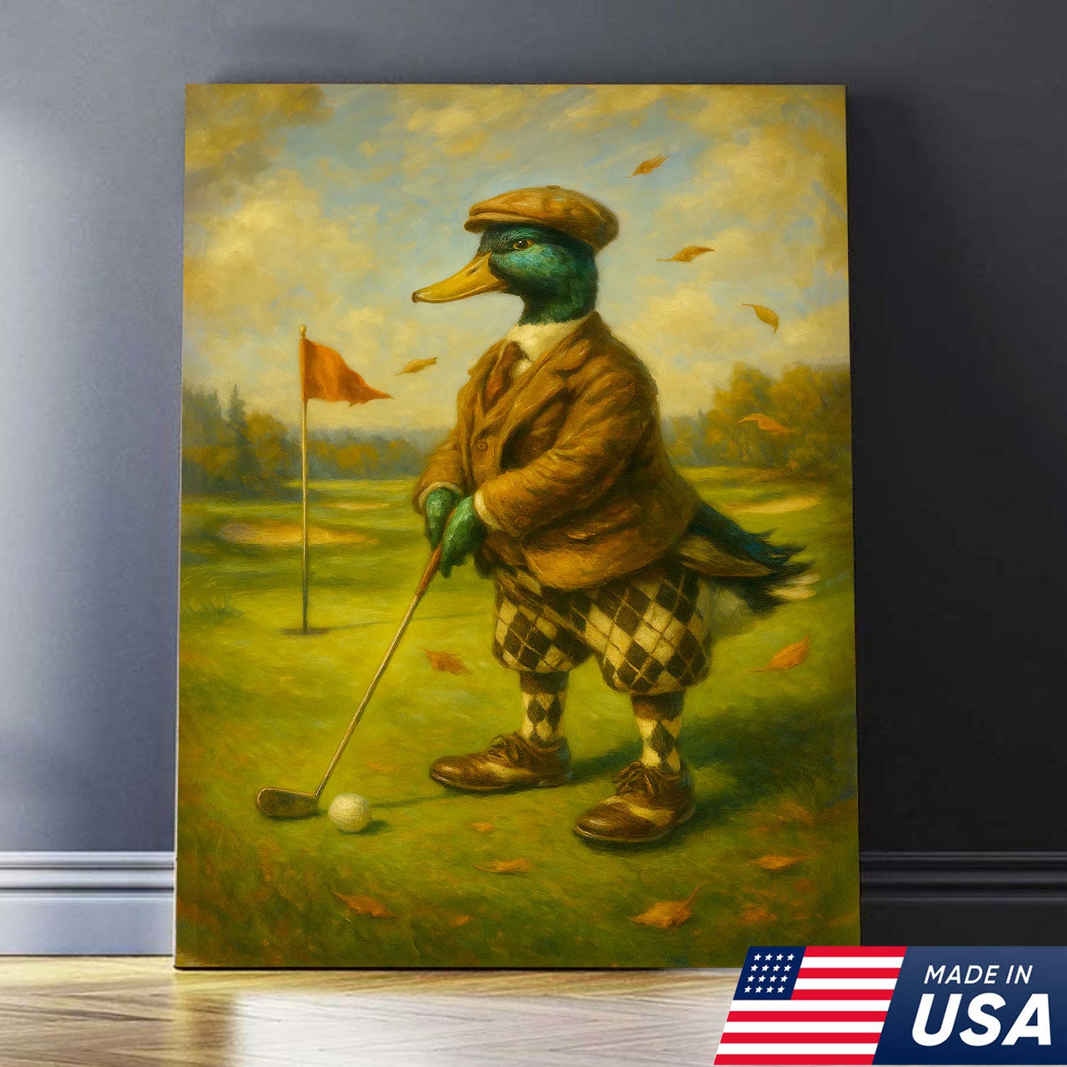 Quirky Duck Golf Canvas Print – Funny Rustic Wall Art for Cabin, Lodge & Man Cave