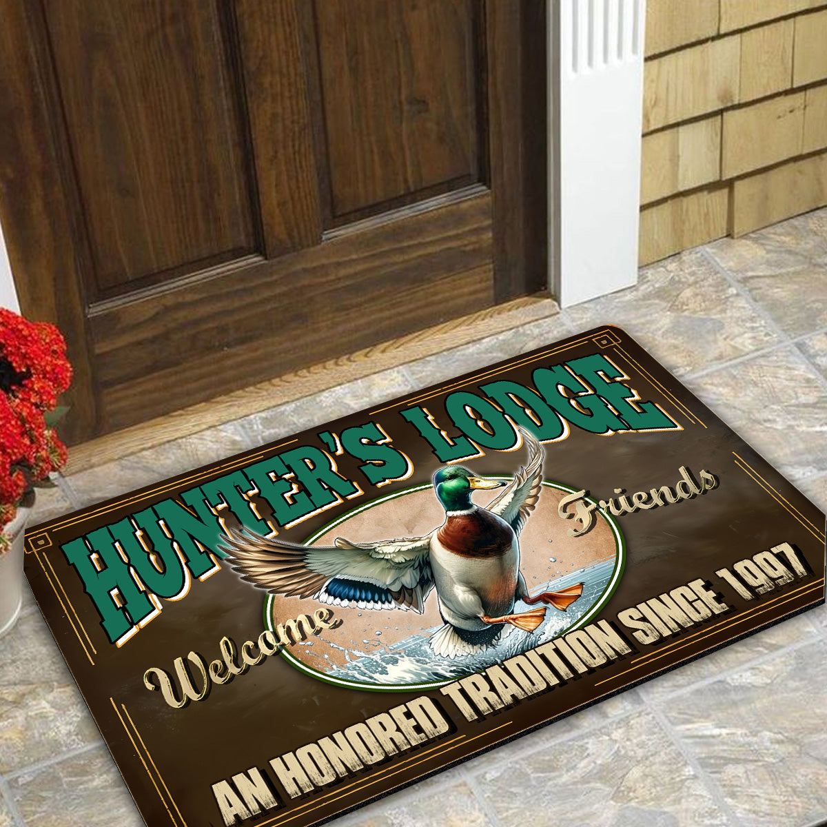 Personalized Mallard Duck Doormat – Funny Hunting Welcome Mat with Custom Year, Rustic Cabin & Lodge Decor