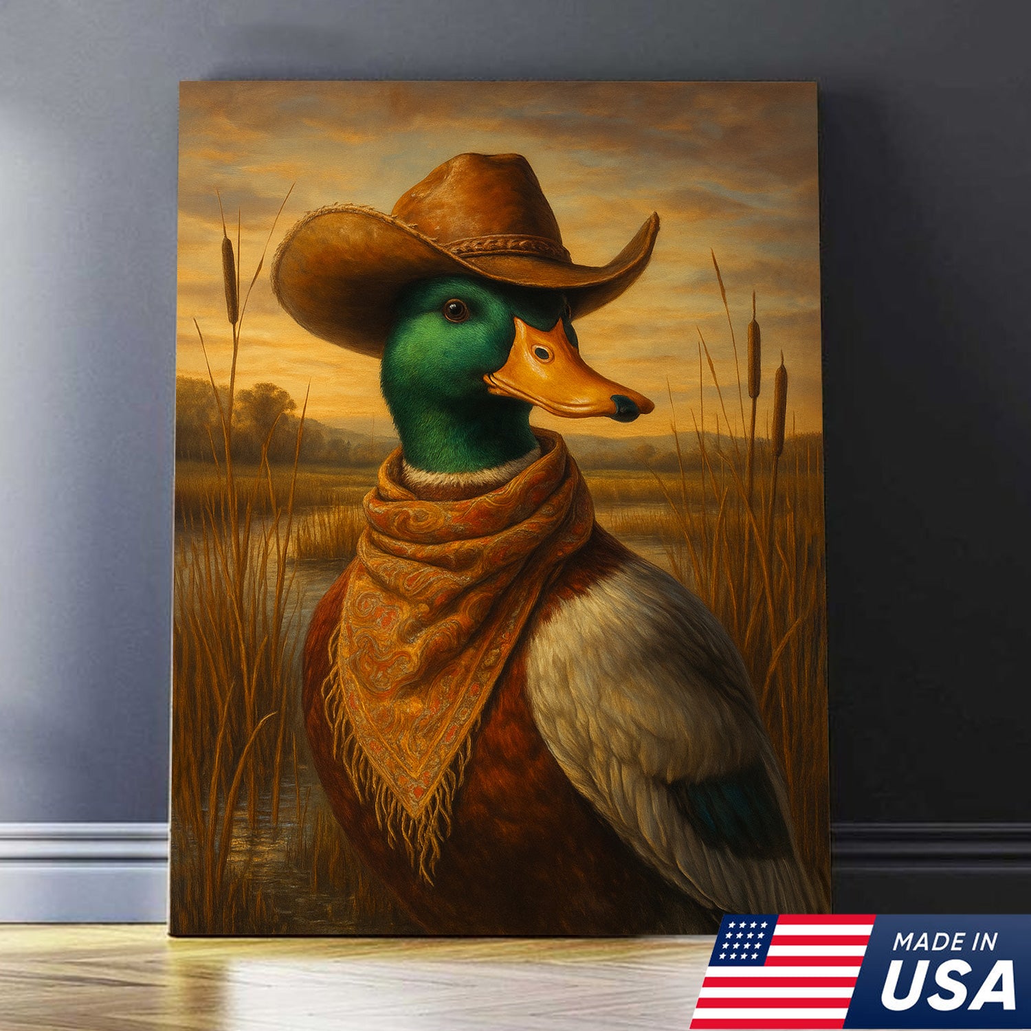 Wild Duck Cowboy Canvas – Funny Hunting Lodge Canvas Decor for Hunters