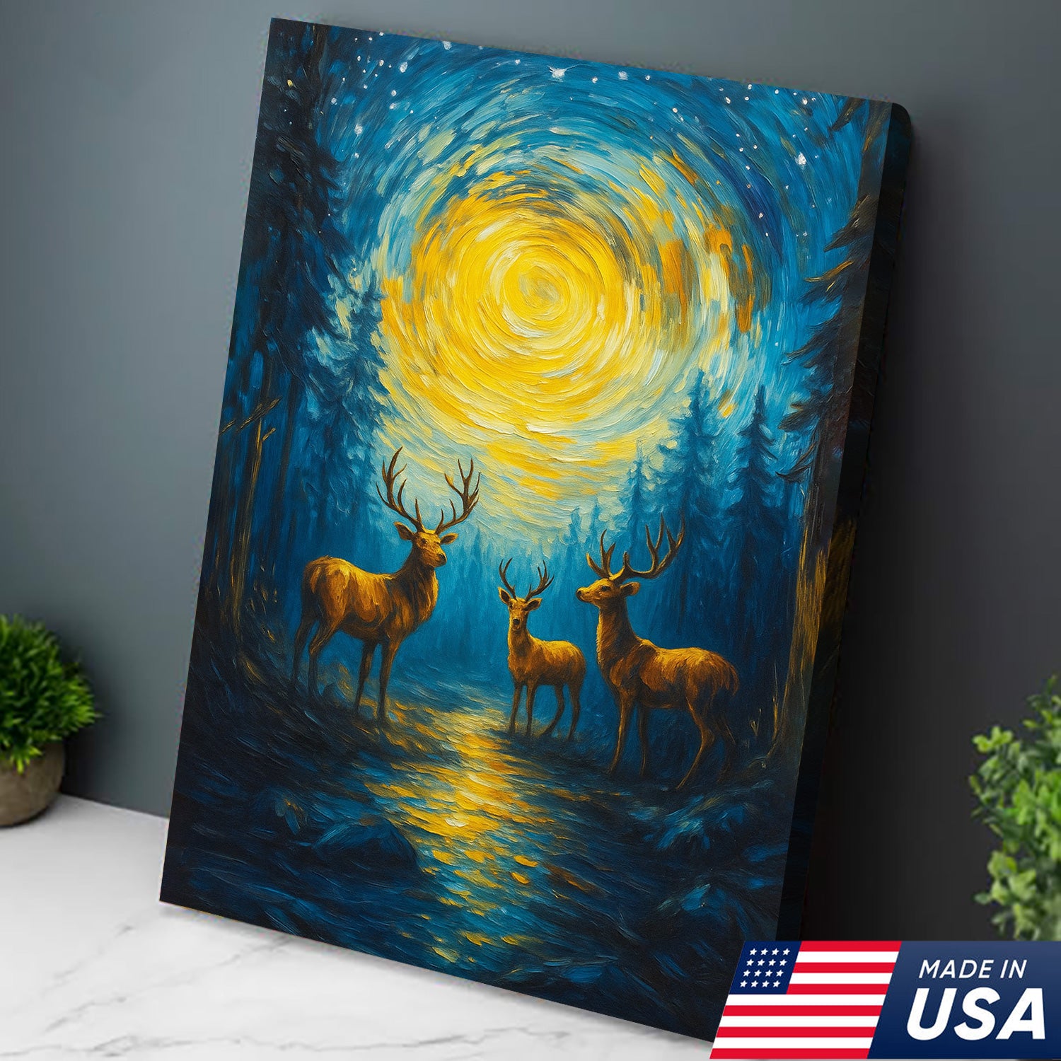 Deer Family Canvas Wall Art – Rustic Hunting Lodge & Nature-Inspired Decor