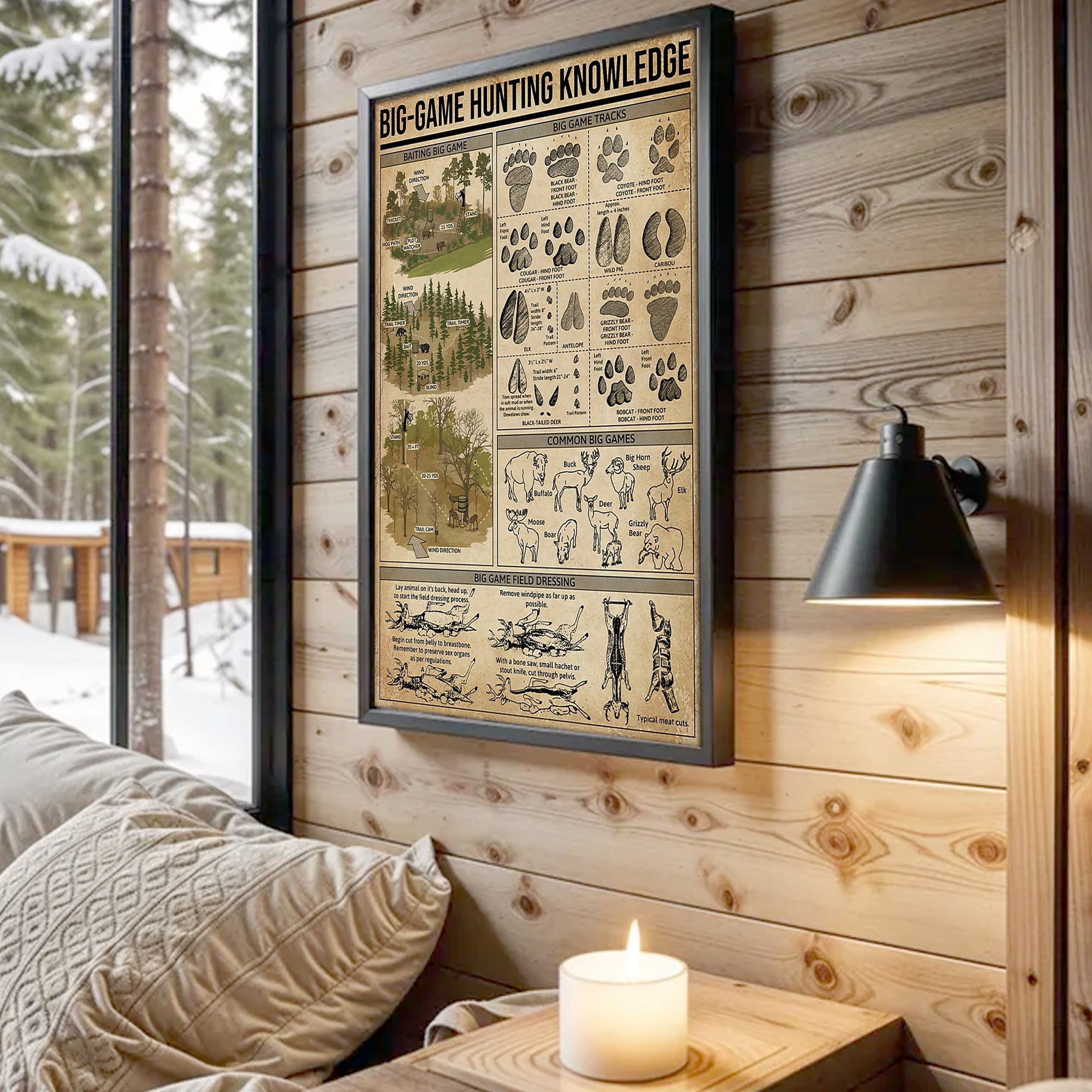 Big Game Hunting Knowledge Canvas – Deer, Elk & Bear Tracks & Field Guide Wall Art
