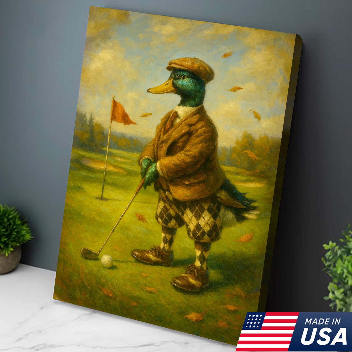 Quirky Duck Golf Canvas Print – Funny Rustic Wall Art for Cabin, Lodge & Man Cave