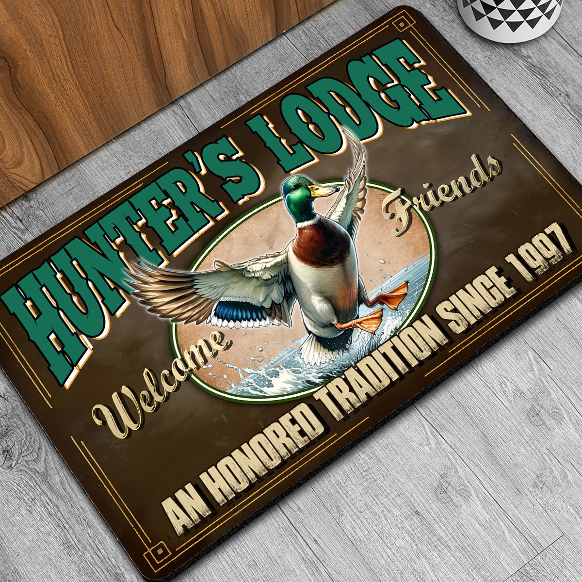 Personalized Mallard Duck Doormat – Funny Hunting Welcome Mat with Custom Year, Rustic Cabin & Lodge Decor