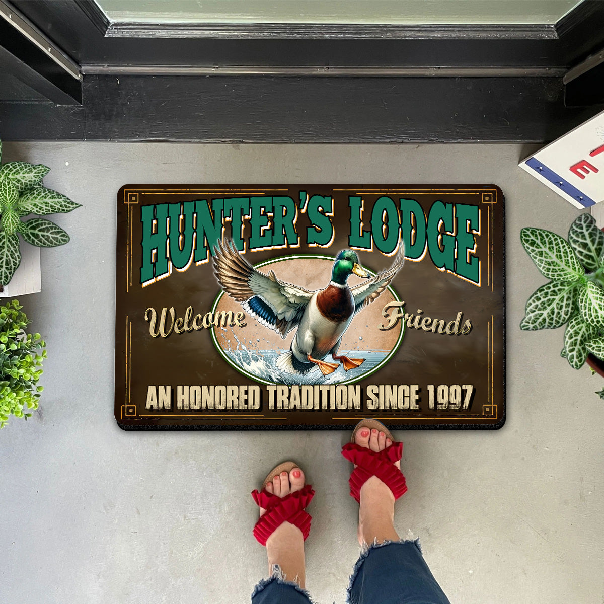 Personalized Mallard Duck Doormat – Funny Hunting Welcome Mat with Custom Year, Rustic Cabin & Lodge Decor