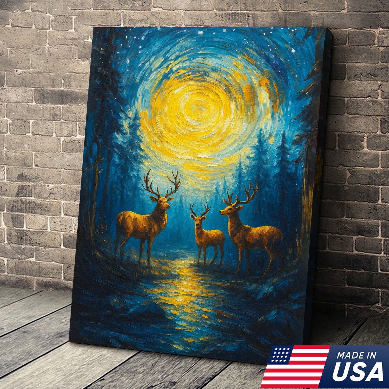 Deer Family Canvas Wall Art – Rustic Hunting Lodge & Nature-Inspired Decor