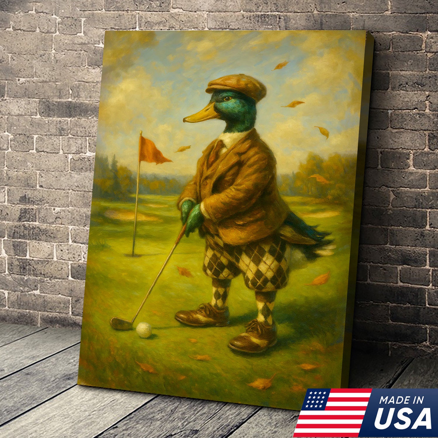 Quirky Duck Golf Canvas Print – Funny Rustic Wall Art for Cabin, Lodge & Man Cave