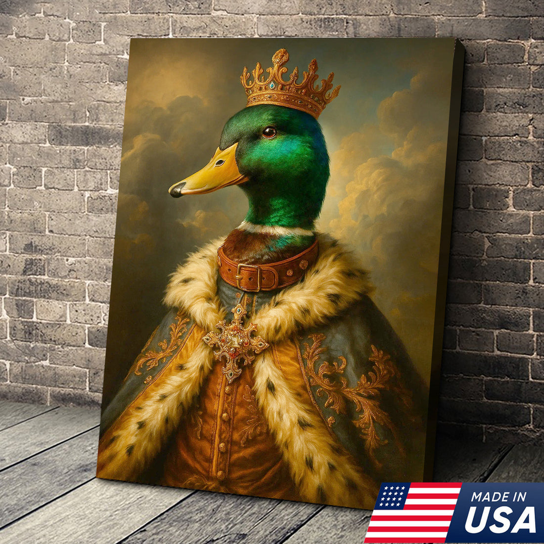 Royal Mallard King Canvas β Crowned Duck Portrait Wall Art, Vintage Baroque Animal Print