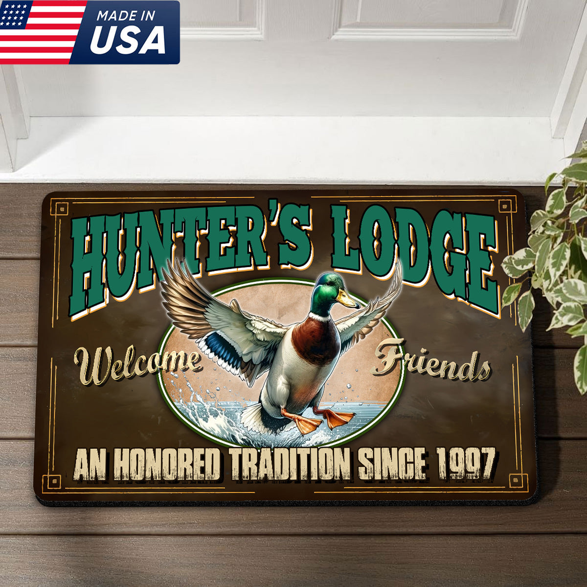 Personalized Mallard Duck Doormat – Funny Hunting Welcome Mat with Custom Year, Rustic Cabin & Lodge Decor