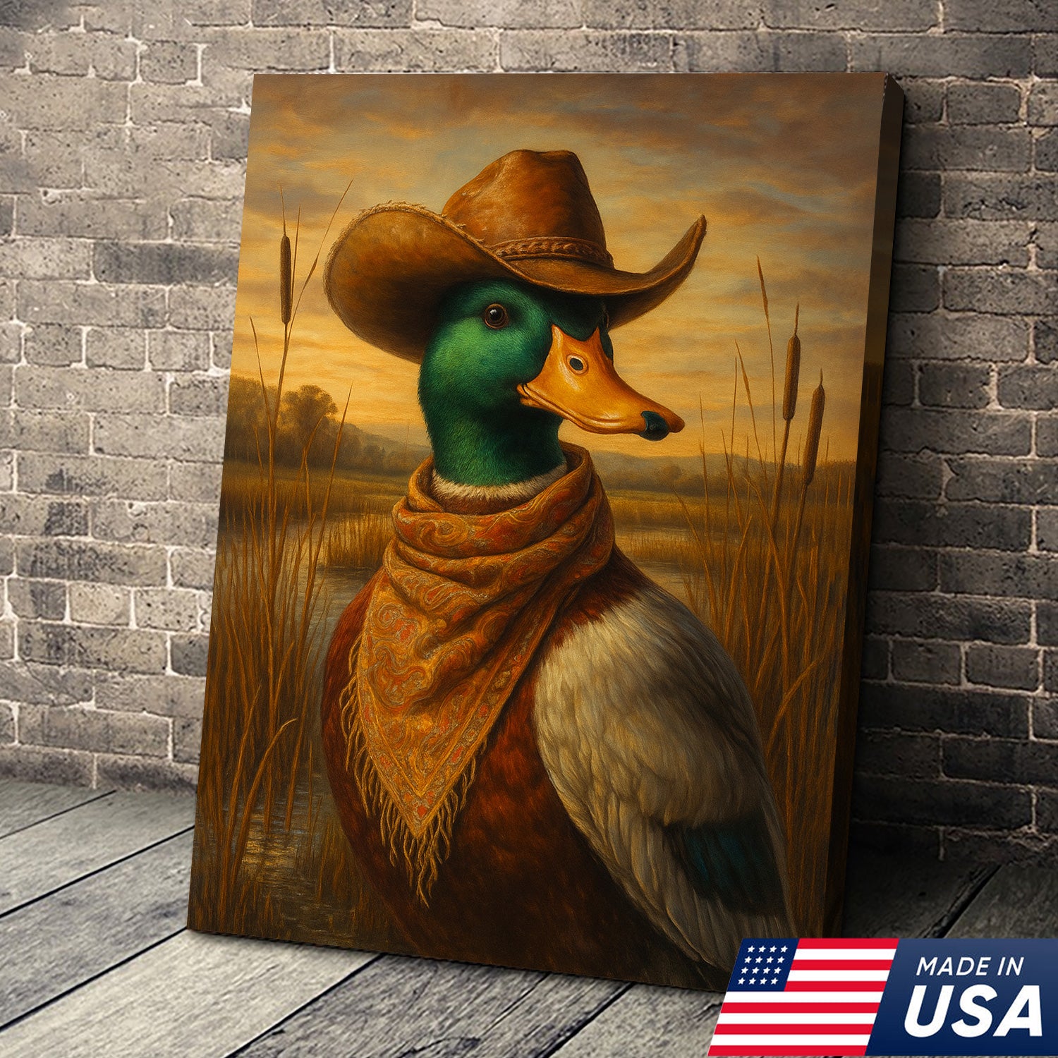 Wild Duck Cowboy Canvas – Funny Hunting Lodge Canvas Decor for Hunters