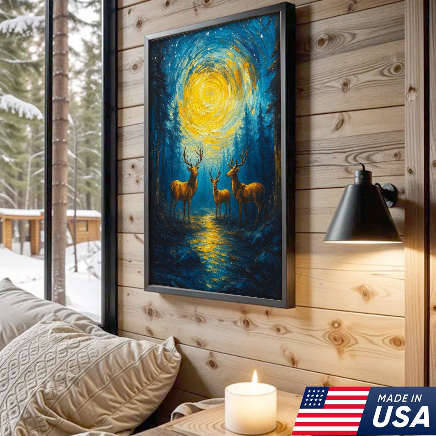 Deer Family Canvas Wall Art – Rustic Hunting Lodge & Nature-Inspired Decor