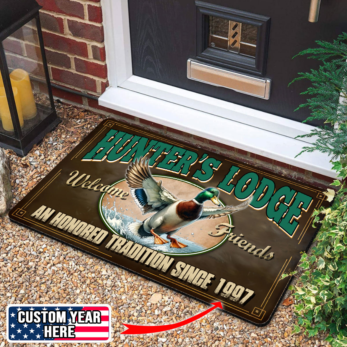 Personalized Mallard Duck Doormat – Funny Hunting Welcome Mat with Custom Year, Rustic Cabin & Lodge Decor