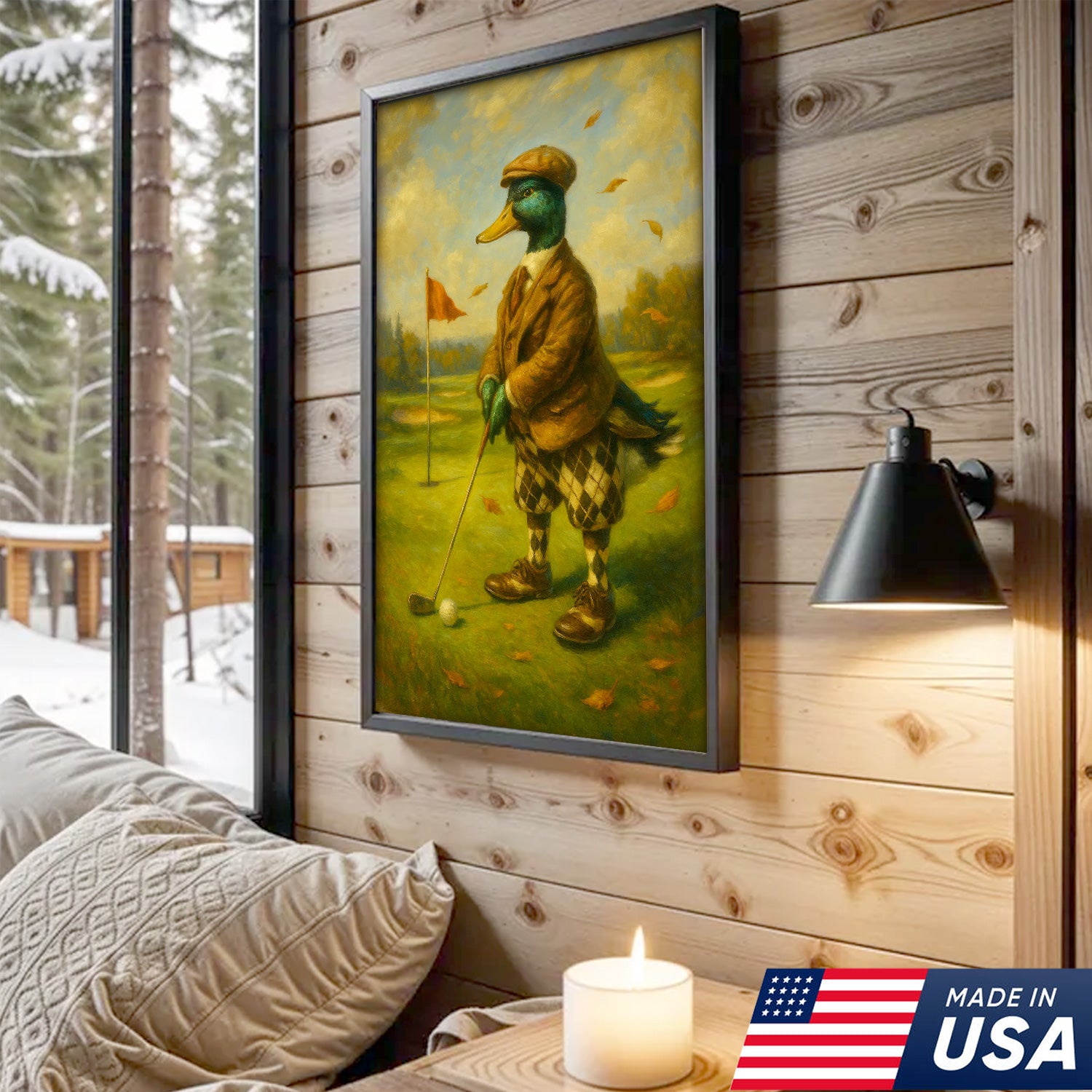 Quirky Duck Golf Canvas Print – Funny Rustic Wall Art for Cabin, Lodge & Man Cave