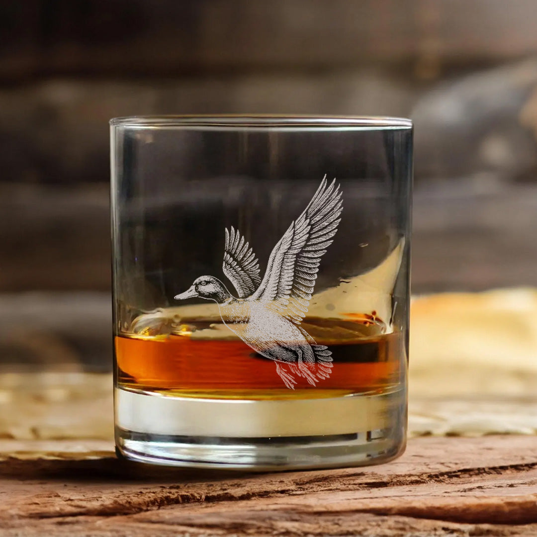 Duck Hunting Whiskey Glass – Custom Engraved Flying Duck Whiskey Glass Gift for Waterfowl Hunters 2025