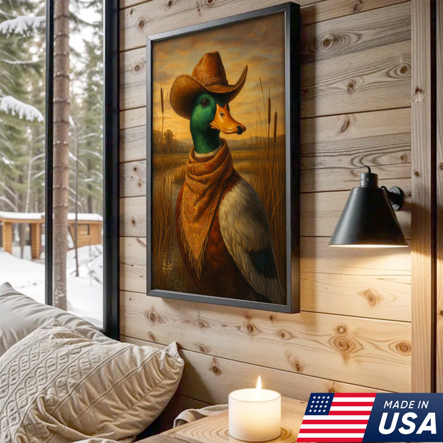 Wild Duck Cowboy Canvas – Funny Hunting Lodge Canvas Decor for Hunters