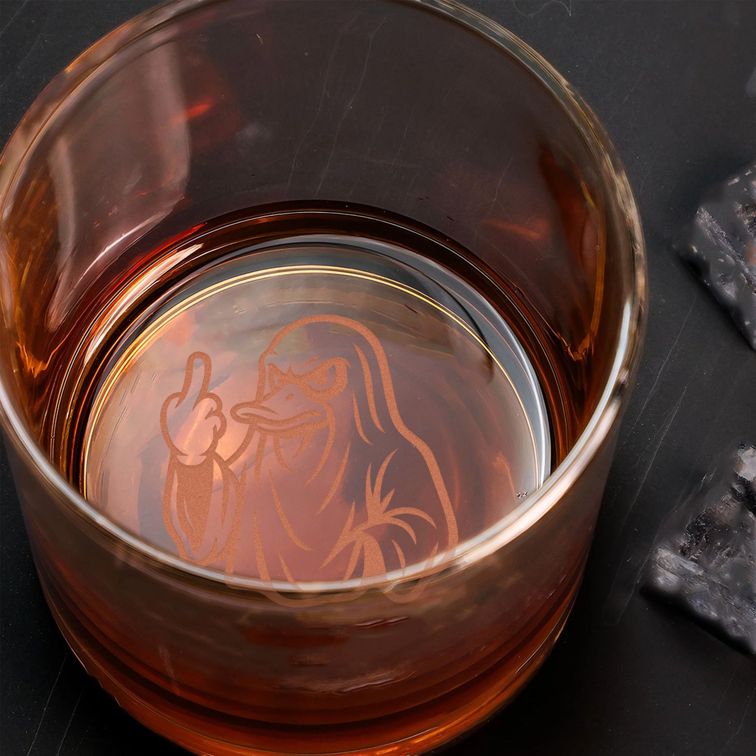 Duck Halloween Engraved Whiskey Glass – Funny Funny Finger Whiskey Glass for Men, Hunters & Drinking Lovers