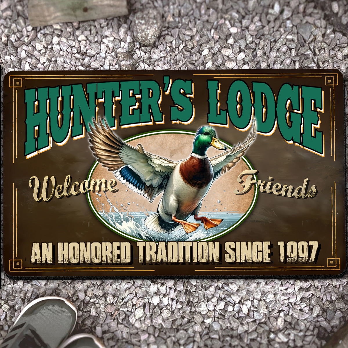 Personalized Mallard Duck Doormat – Funny Hunting Welcome Mat with Custom Year, Rustic Cabin & Lodge Decor