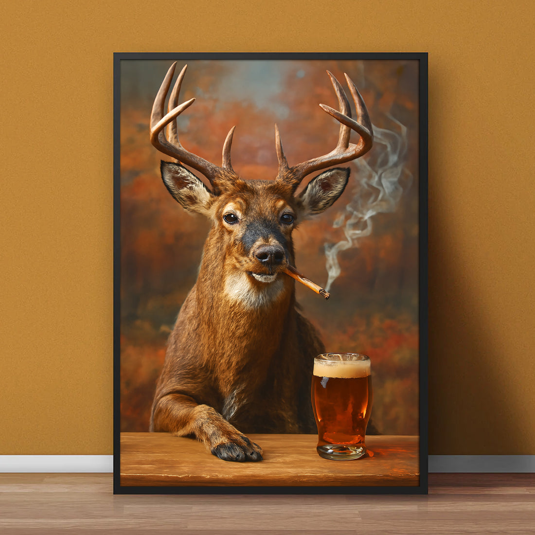 Smoking Deer with Cocktail Glasses Canvas β Funny Hunting Wall Art for Man Caves