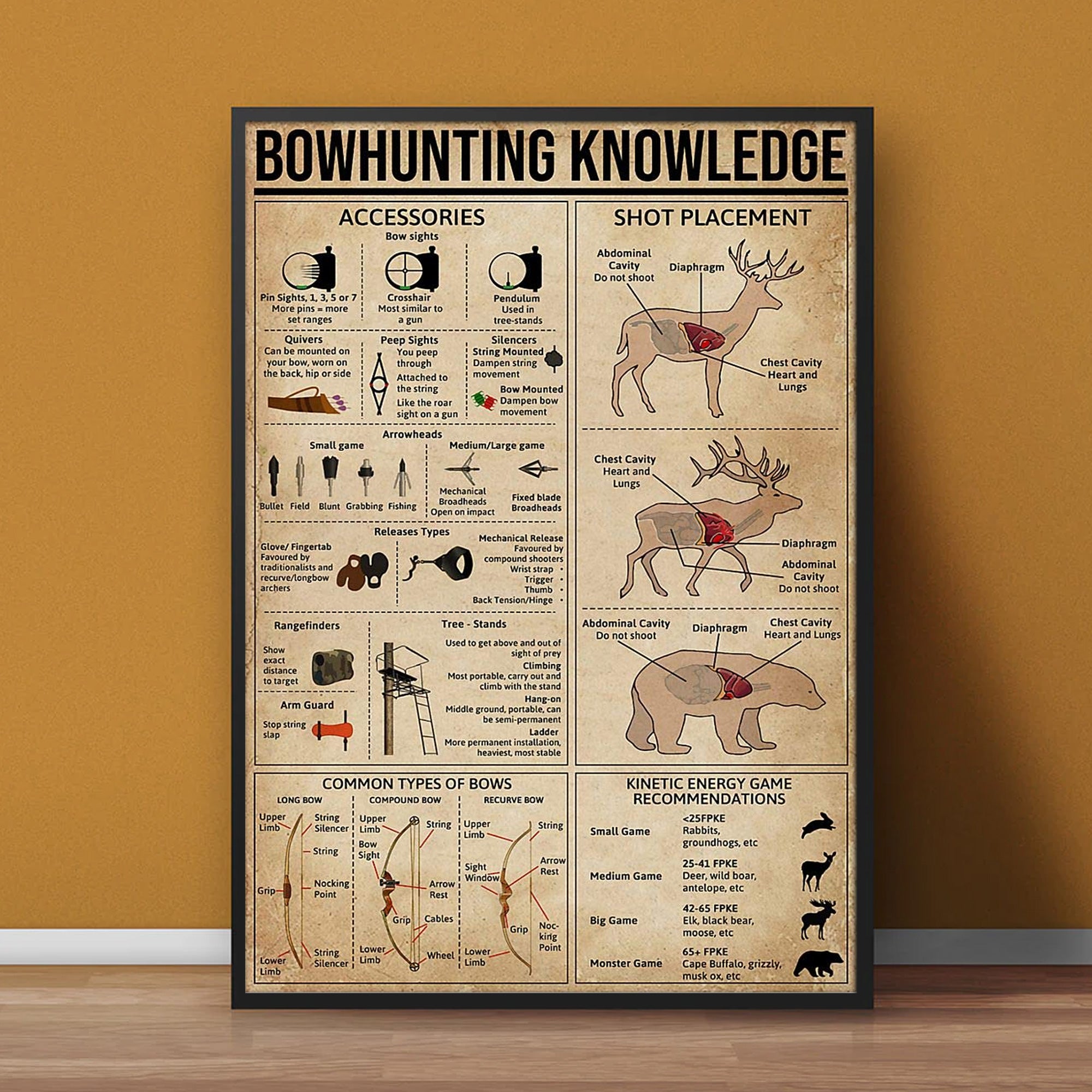 Bowhunting Knowledge Canvas – Deer & Elk Shot Placement and Archery Guide Wall Art