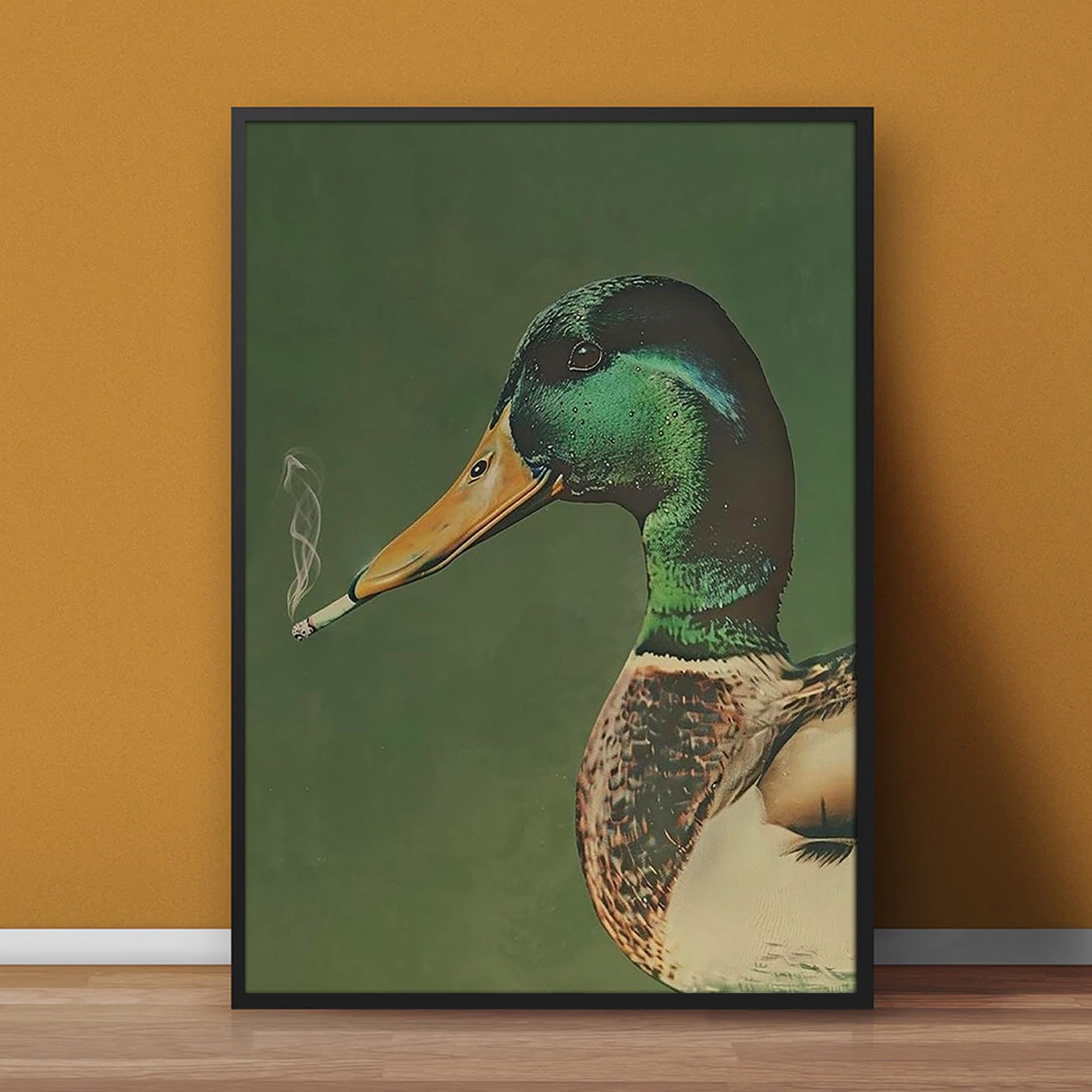 Funny Duck Smoking Canvas Wall Art – Hunting Lodge Decor for Hunters