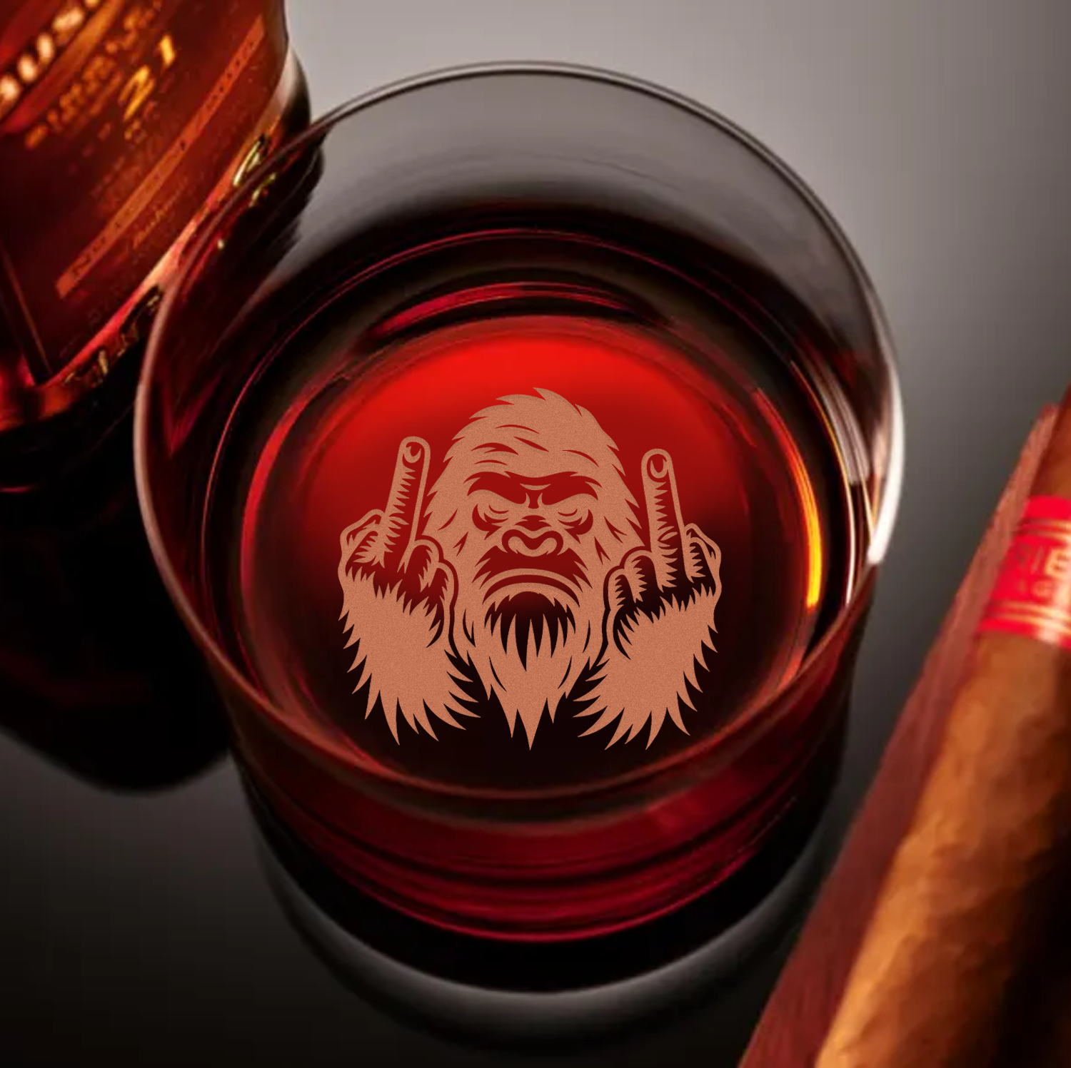 Funny Bigfoot Fuckin' Fingers Engraved Whiskey Glass – Unique Gift for Men & Drinking Lovers