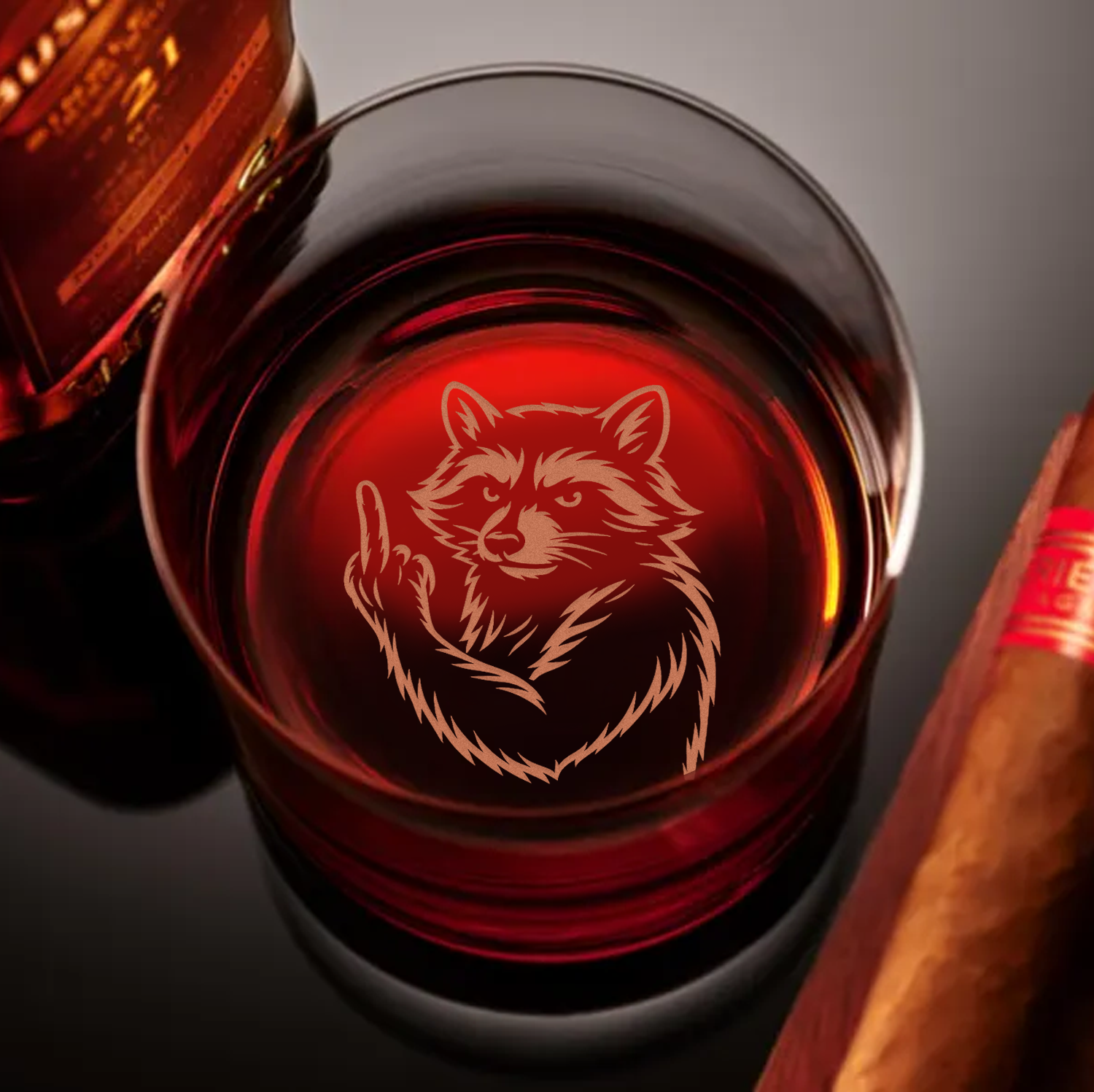 Raccoon Hunting Engraved Whiskey Glass, Gift for Men, Rustic Wildlife Barware