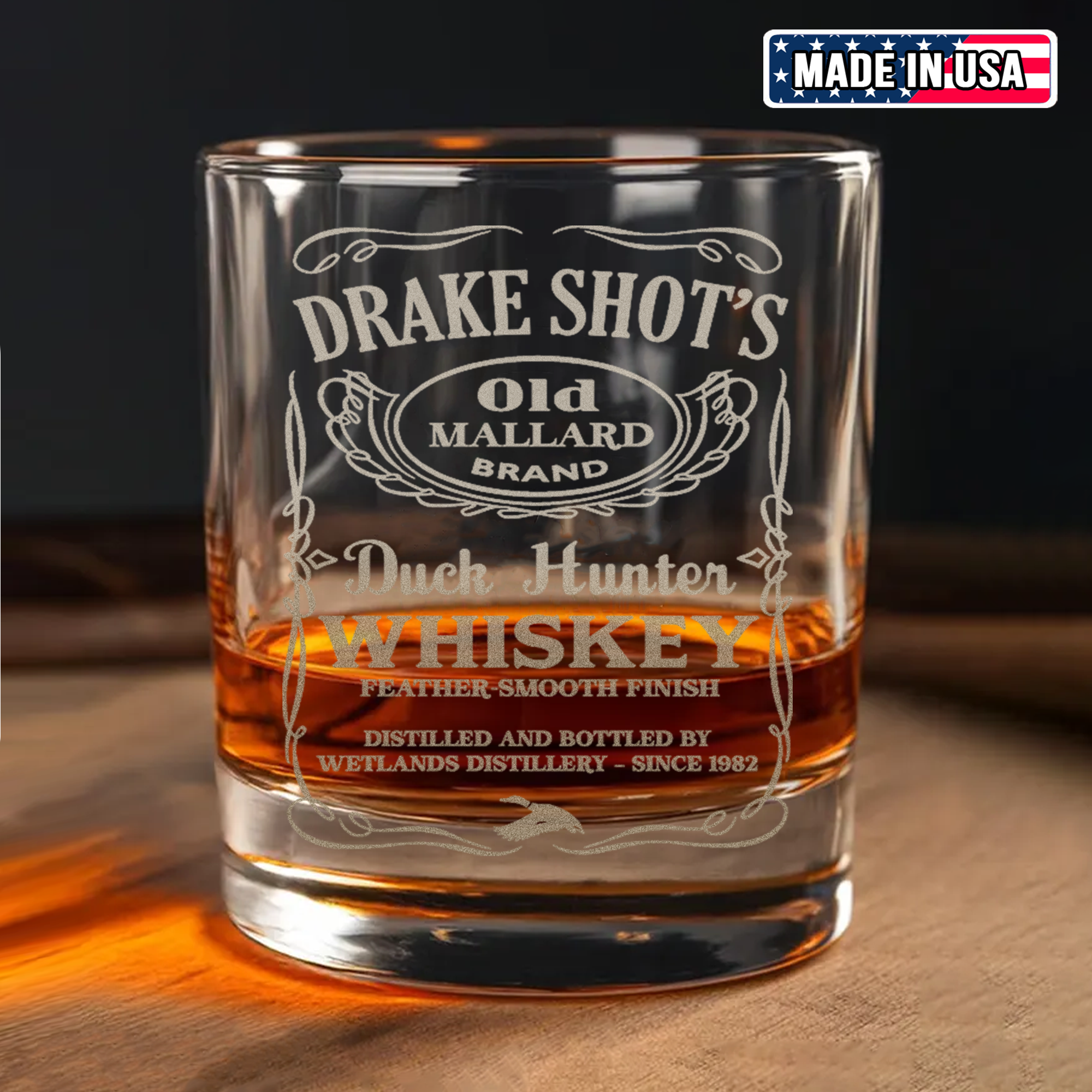 Drake Shot’s Whiskey Decanter Set – Engraved Duck Hunter Glass Barware Gift For Waterfowl Hunters & Drinking Lovers