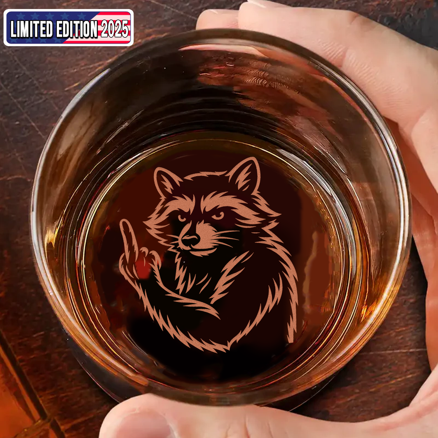Raccoon Hunting Engraved Whiskey Glass, Gift for Men, Rustic Wildlife Barware