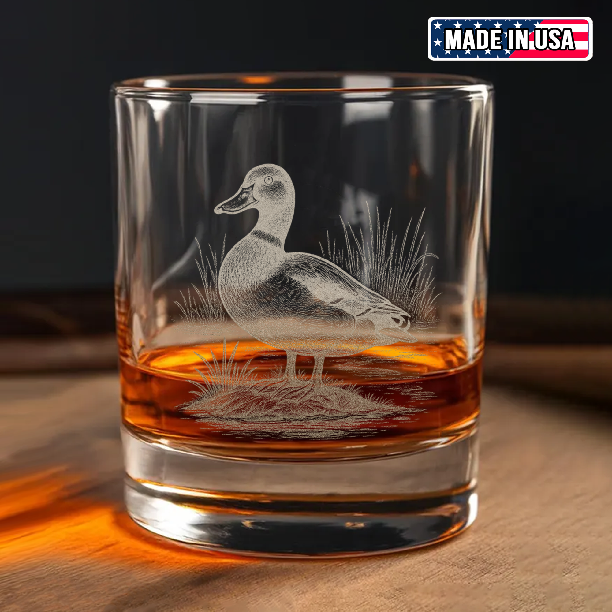 Duck Hunting Whiskey Decanter Set – Engraved Glass Barware Gift for Hunters & Drinking Lovers