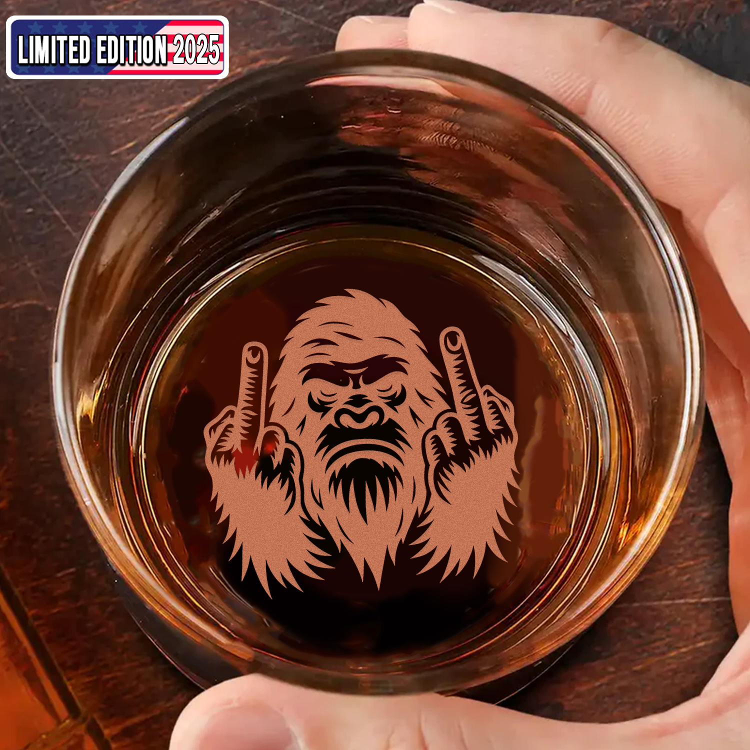 Funny Bigfoot Fuckin' Fingers Engraved Whiskey Glass – Unique Gift for Men & Drinking Lovers