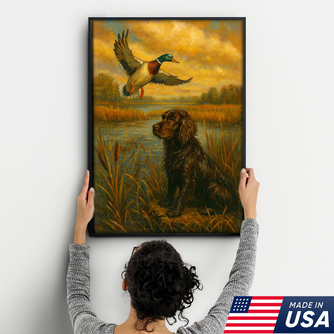 Hunting Dog & Mallard Duck Canvas Wall Art β Rustic Cabin Decor