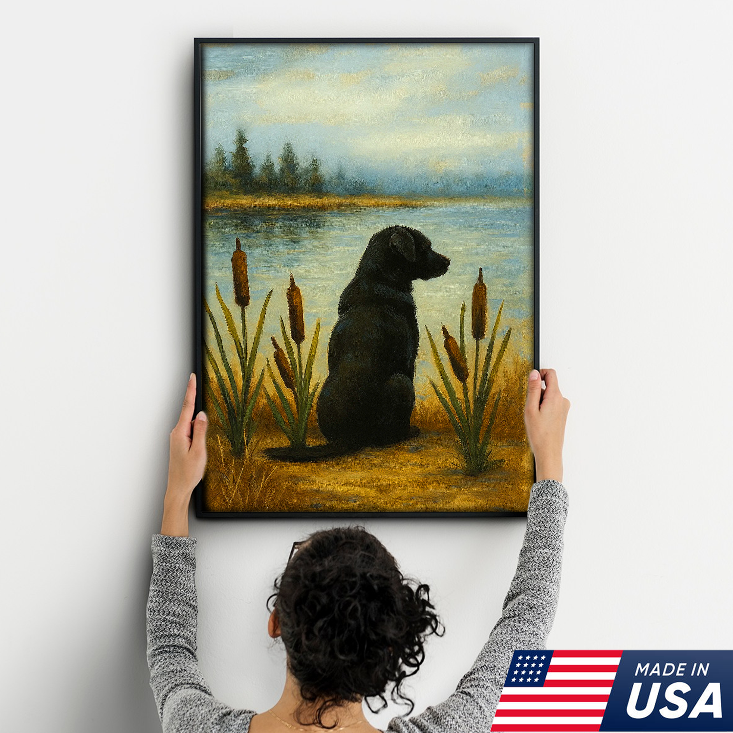 Black Labrador Hunting Dog Canvas Wall Art – Rustic Cabin Lodge Lake Decor, Gift For Hunters