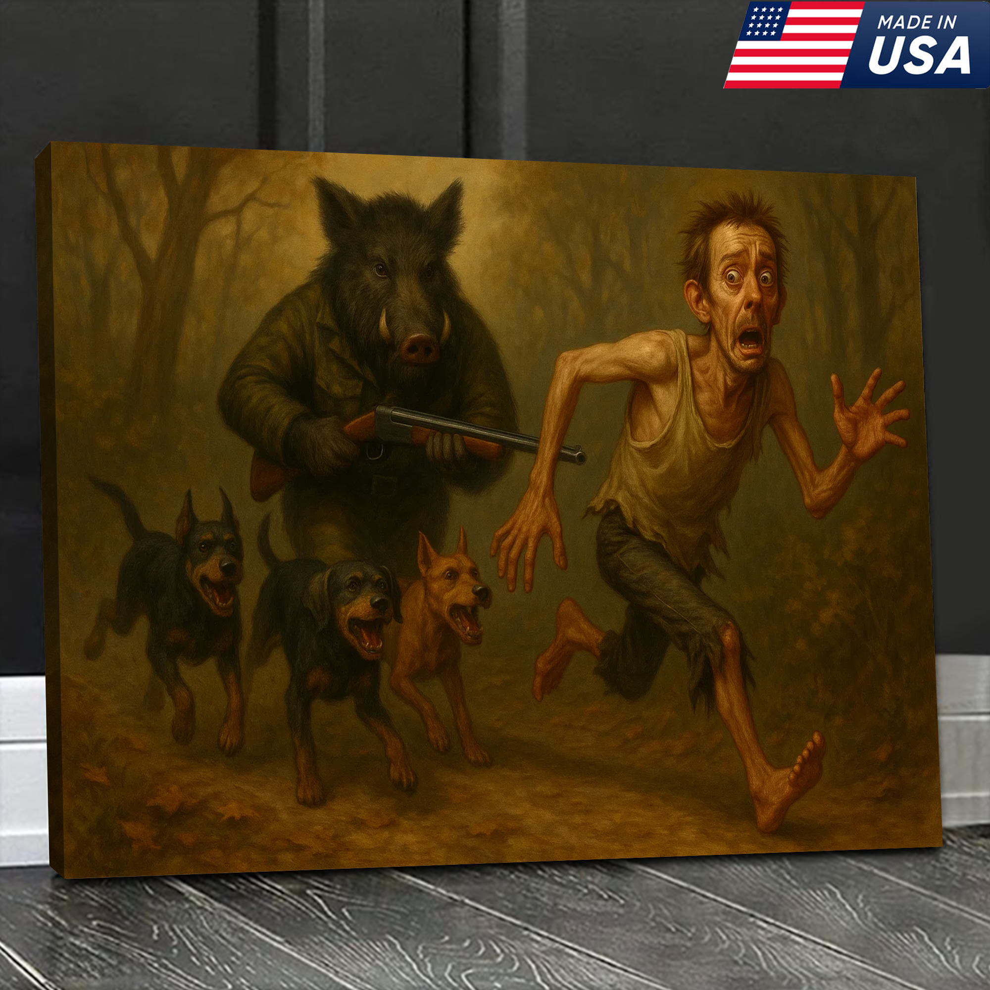 Wild Hog Hunting Canvas Wall Art – Funny Boar Hunter Gift, Hunting Lodge & Man Cave Decor