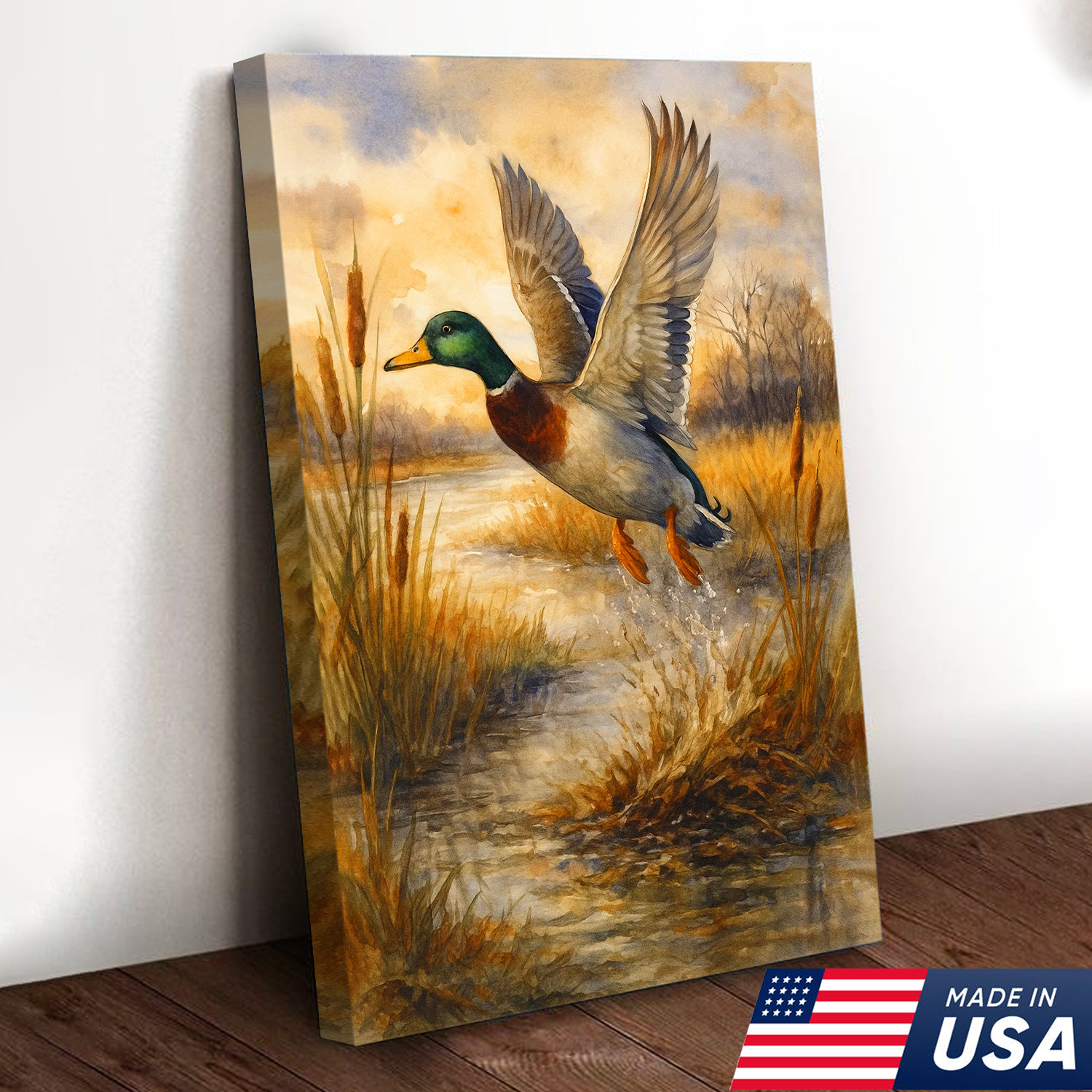 Flying Mallard Duck Canvas Wall Art, Rustic Hunting Wildlife Decor, Perfect Gift for Hunters & Outdoor Lovers