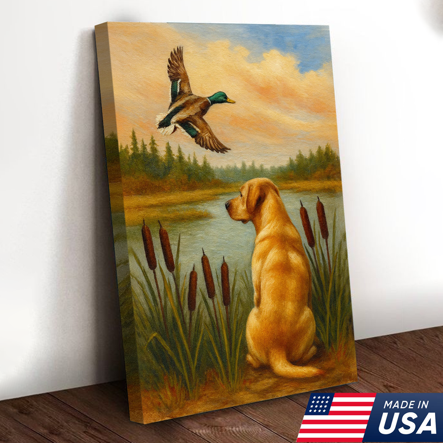 Duck Hunting Dog Canvas Wall Art – Labrador Retriever Rustic Cabin Lodge Decor, Made in USA