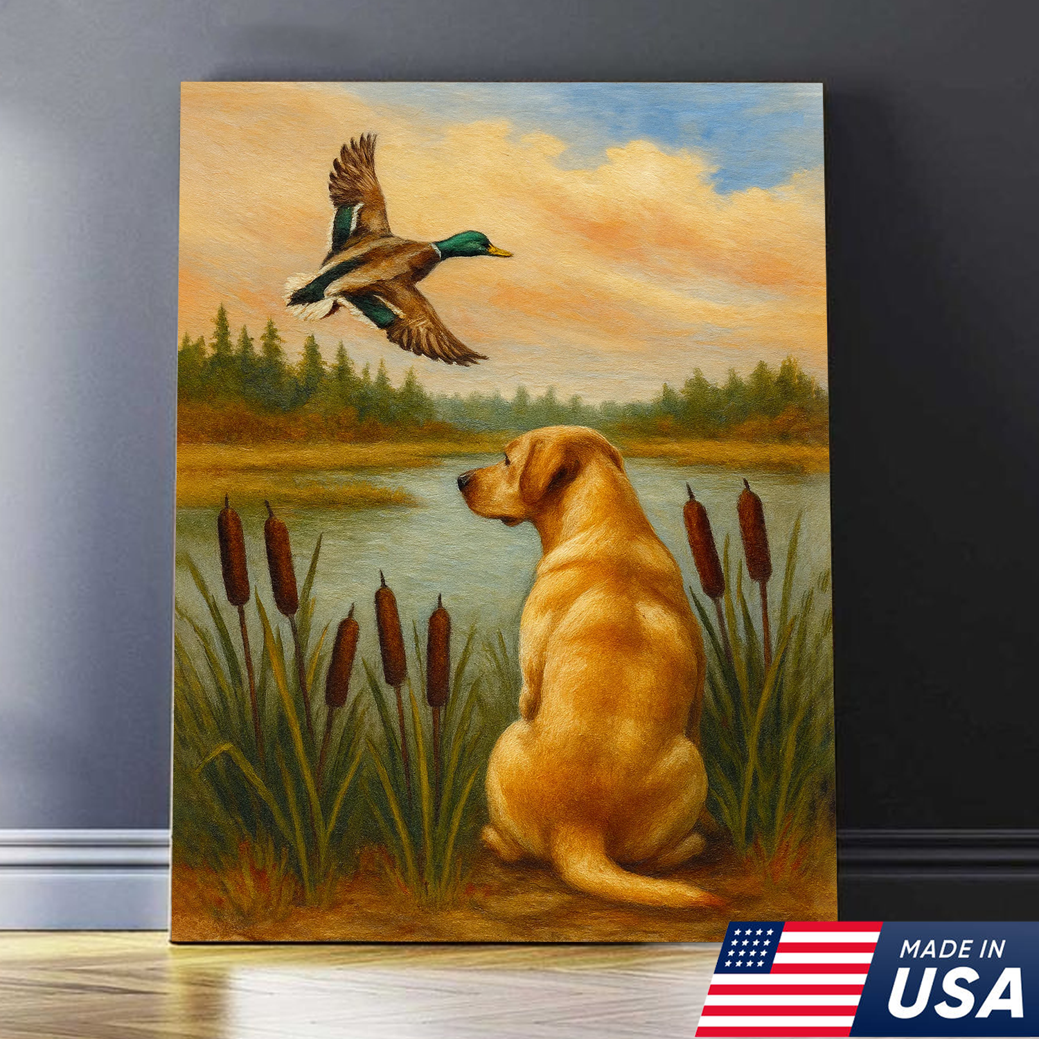 Duck Hunting Dog Canvas Wall Art – Labrador Retriever Rustic Cabin Lodge Decor, Made in USA