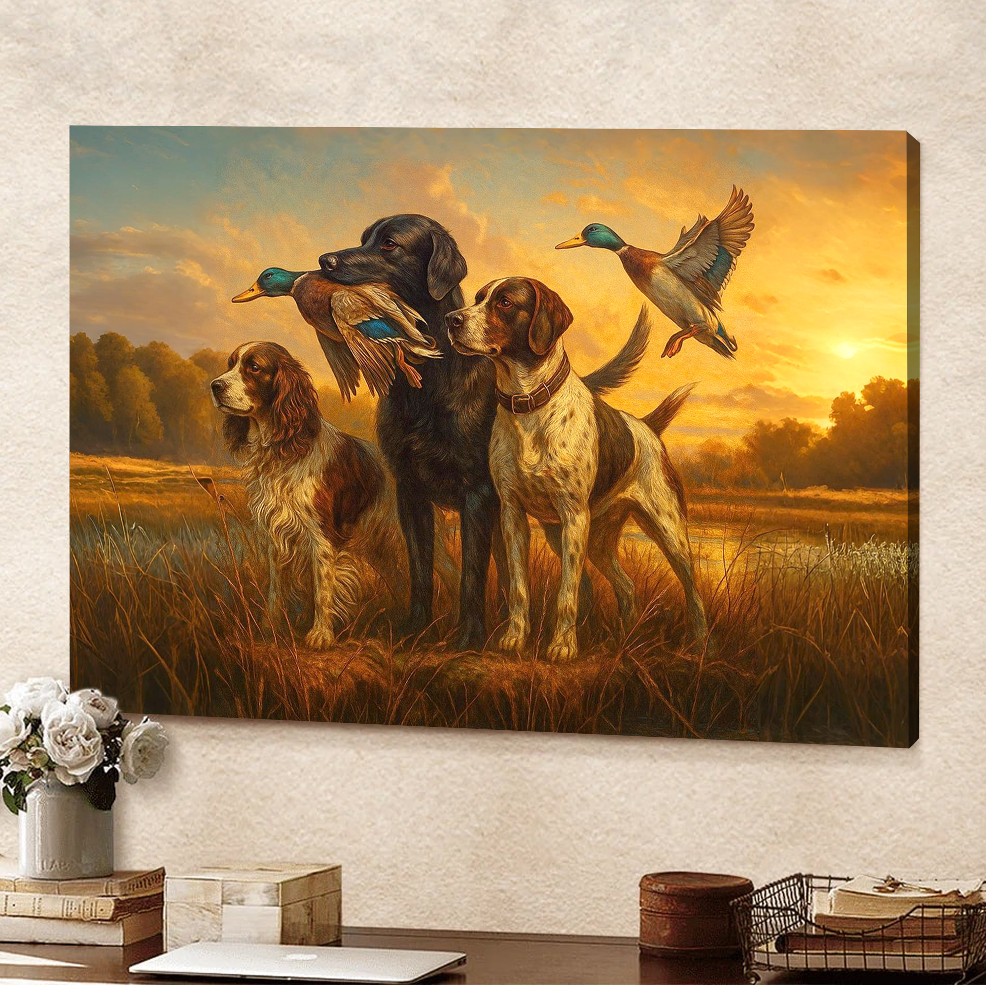 Duck Hunting Dogs Canvas Wall Art, Rustic Hunting Home Decor, Perfect Gift for Hunters