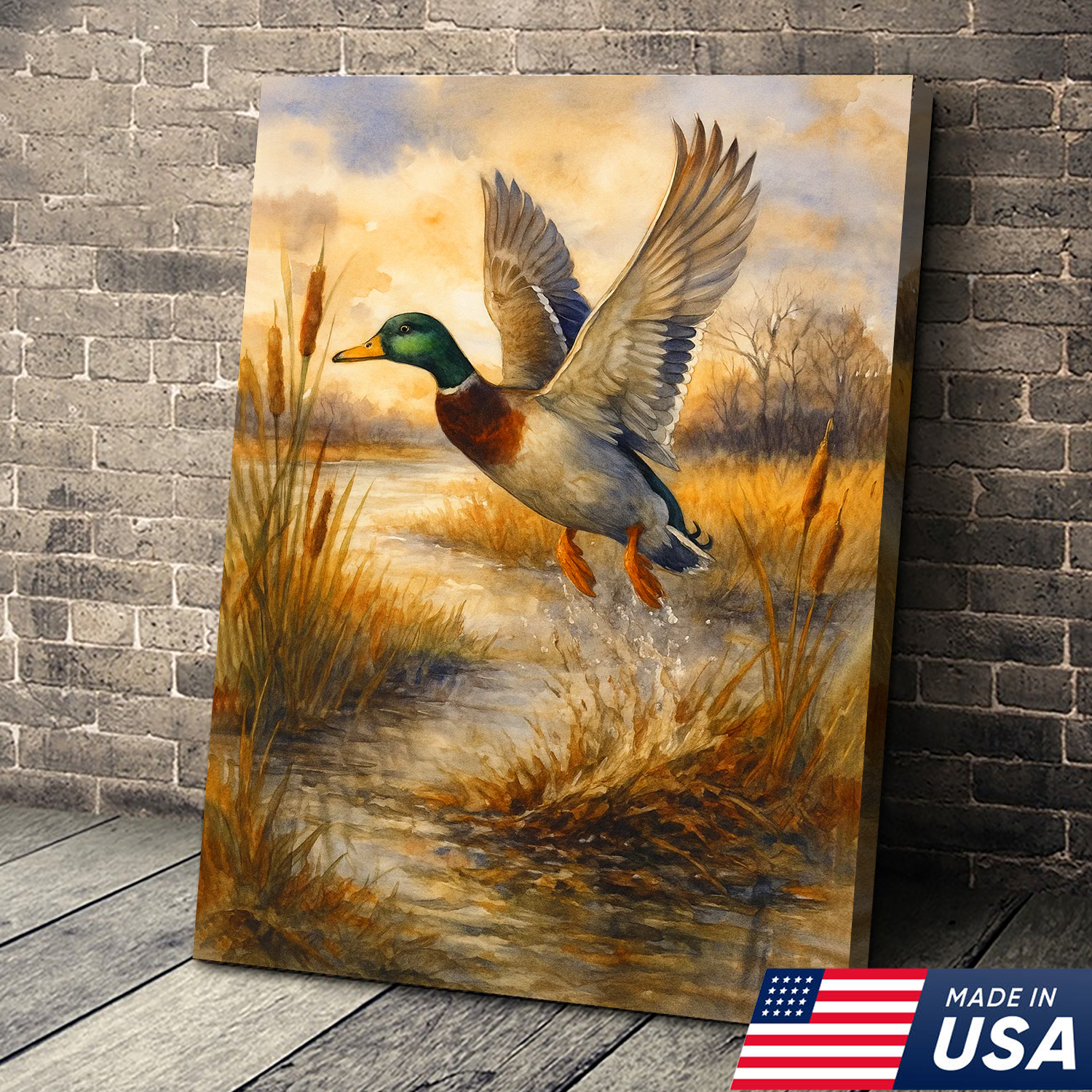 Flying Mallard Duck Canvas Wall Art, Rustic Hunting Wildlife Decor, Perfect Gift for Hunters & Outdoor Lovers
