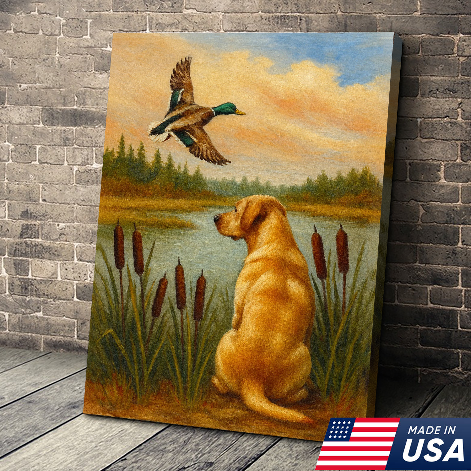 Duck Hunting Dog Canvas Wall Art – Labrador Retriever Rustic Cabin Lodge Decor, Made in USA
