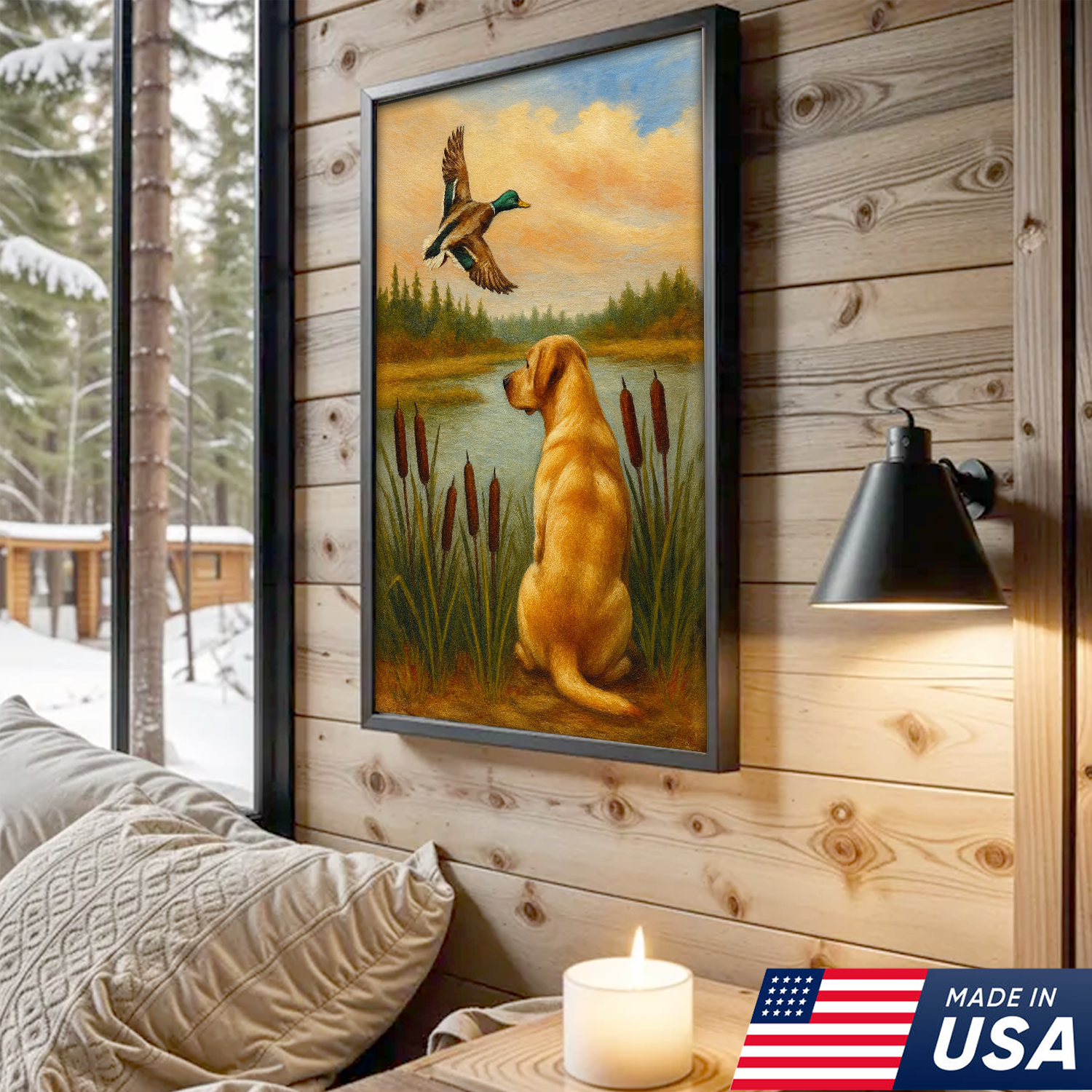 Duck Hunting Dog Canvas Wall Art – Labrador Retriever Rustic Cabin Lodge Decor, Made in USA