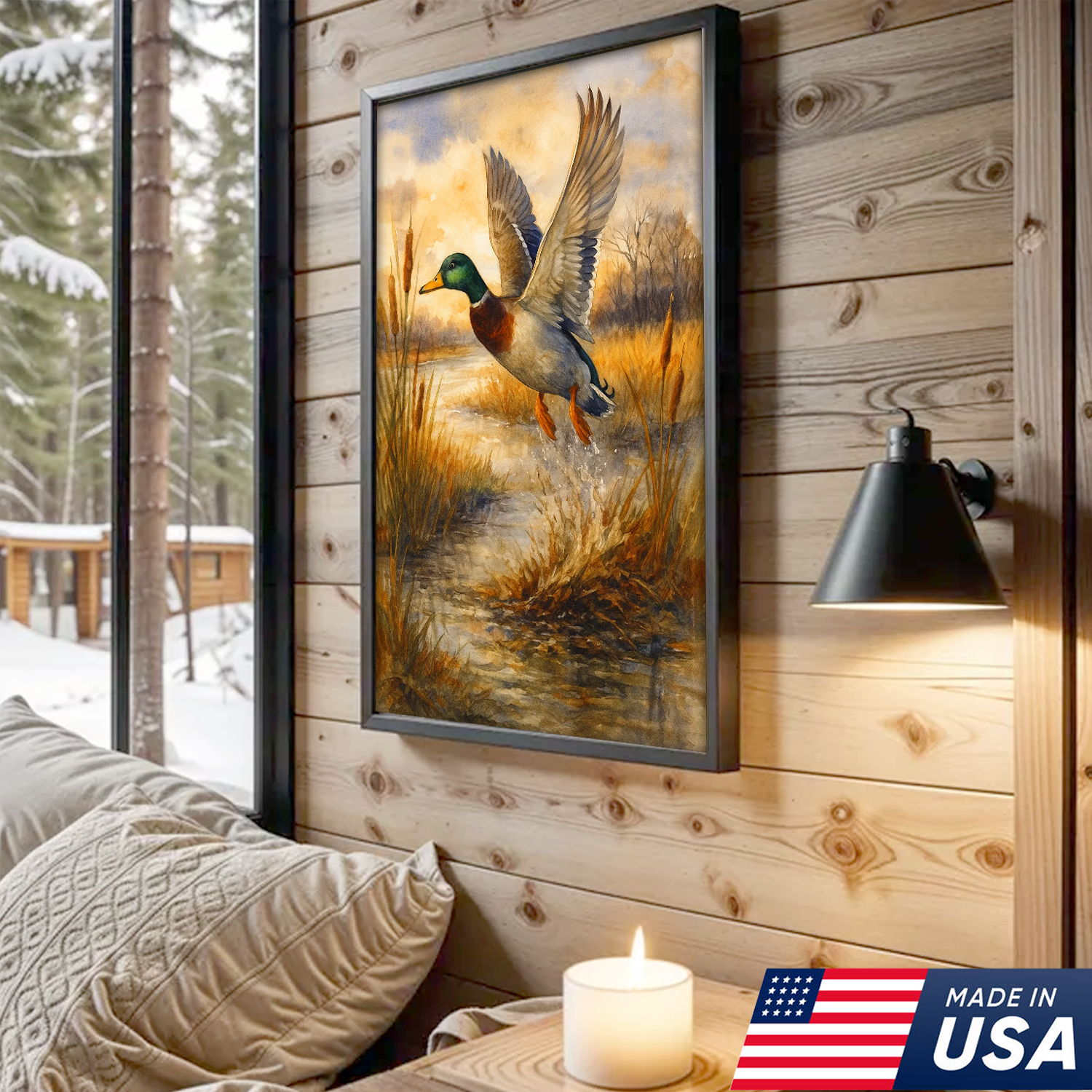 Flying Mallard Duck Canvas Wall Art, Rustic Hunting Wildlife Decor, Perfect Gift for Hunters & Outdoor Lovers
