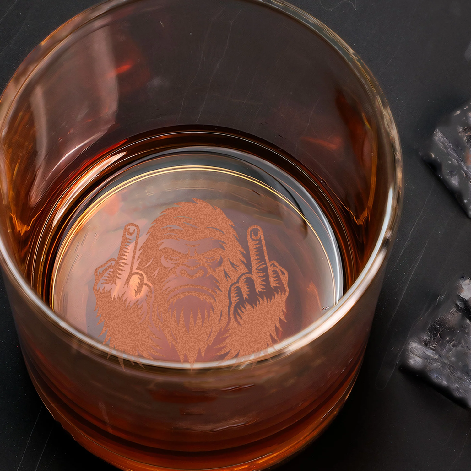Funny Bigfoot Fuckin' Fingers Engraved Whiskey Glass – Unique Gift for Men & Drinking Lovers