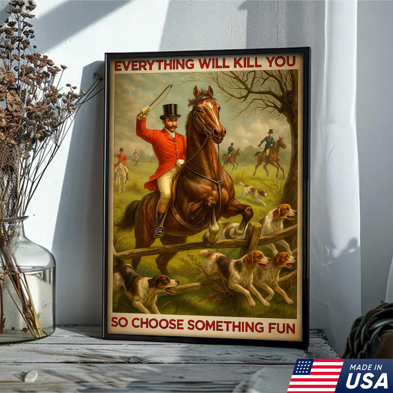 Funny Fox Hunting Canvas Wall Art – Vintage Equestrian Artwork, Rustic ...