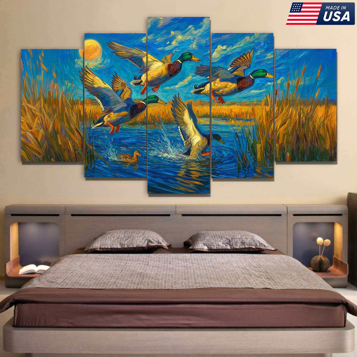 Duck Hunting Canvas Wall Decor for Hunters - Stunning 5-Panel Duck Canvas